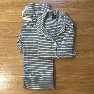 J Crew Long Sleeve Dreamy cotton-blend pajama pant set Grey White Stipe XS